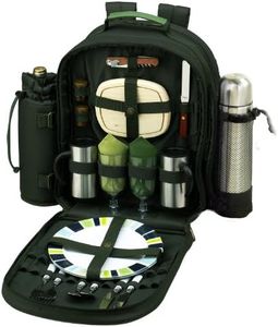 Picnic at Ascot - Deluxe Equipped 2 Person Picnic Backpack with Coffee Service, Cooler & Insulated Wine Holder - Forest Green