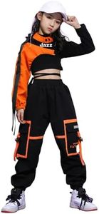 LOLANTA Girls Jazz Street Dance Clothes 3PCs Crop Top Cargo Pants Sets Active Outfits (Orange, 14-16)