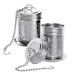 2 Pack Tea Infuser Fine Mesh Tea Infusers for Loose Tea Stainless Steel Tea Strainer Loose Leaf Tea Steeper with Extended Chain Hook and Drip Dray for Brew Tea, Spices and Seasonings