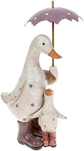 Shudehill Giftware Adorno de pato y bebé con paraguas rosa y lila