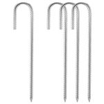 16" Heavy Duty Galvanised Steel Ground Rebar Stakes, Ground Stakes J Hooks Ground Anchors for Marquees, Gazebos, Castles, Tents, Trampolines, Bouncy, Camping, Football Nets( 40CM 4 Pack )