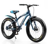 Kidsmate Supernova 20T Fat (20 x 3.0) Tire Cycle for Kids 7–10 Years | Dual Disc Brake Bicycle with Rigid Fork | Wide Tyres, Strong Steel Frame Bike for Kids - Stelios Blue