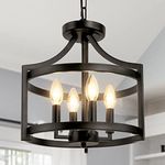 WBinDX 4-Light Semi Flush Mount Ceiling Light Farmhouse Small Black Chandelier, Convertible Rustic Industrial Cage Pendant Lighting for Kitchen Island Dining Room Bedroom Foyer Hallway Entryway