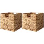 StorageWorks Rectangular Wicker Storage Baskets, Water Hyacinth Basket with Lining, Large Baskets for Cube Storage, 2-Pack