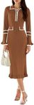 Pink Queen Women's Trendy Date Night Slim Bodycon Sweater Dress Outfit Half Button Up Trumpet Sleeve Birthday Sheath Pencil Dresses Chestnut M