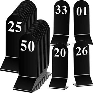 Remerry 50 Pcs Table Numbers 1-50 Acrylic Double Sided Number Cards Acrylic Tent Table Numbers Table Number Holders Tent Table Numbers Cards Wedding Table Number for Restaurant, 2.36 x 6.3 Inch(Black)