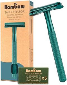 Bambaw Men Safety Razor with 5 Double Edge Safety Razor Blades, Single Blade Razor for Men & Women, Plastic Free Metal Razor – Sea Green