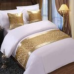 Twelve Champagne Floral Bed Runner Throw Bedding Bedspreads Bed Cover Towel for Home Hotel Decorations (2pcs Pillowcase)