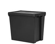 JMS we create smile 92L 92 Litre Black Heavy Duty Recycled Plastic Storage Box Stackable and Nesttable Storage Containers With Lid (92 Litre)