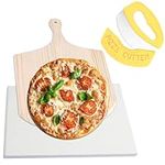 Pizza Stone 15 x 12'' Rectangular Pizza Stone with Wooden Peel and Pizza Cutter for Oven Baking & BBQ