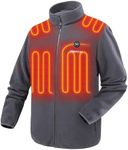 Venustas Men's Polar Fleece Heated Jacket, Soft Electric Heating Coat with 7.4V Battery Pack, Durable YKK Zipper Grey