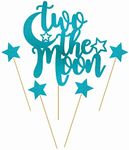 SVM CRAFT® Glitter Two The Moon Cake Topper - 2nd Birthday Anniversary Cake Toppers, to The Moon Party, Bridal Shower Party Decorations