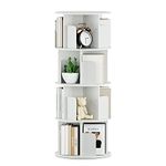 OTK Rotating Bookshelf, 360° Display Standing Book Shelf Organizer, 4 Tier Wooden Corner Bookshelves for Small Space, Small Bookcase Storage Rack for Kids' Room, StudyRoom, Bedroom, White