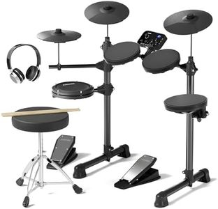AODSK Electric Drum Set for Beginner Kids with 150 Sounds,4 Quiet Drum Pads,2 Pedal,Throne,Sticks,Electronic Drum with Headphone,AED-400