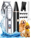 oneisall Dog Grooming Kit for Heavy Thick Hair&Coats/Low Noise Rechargeable Cordless Pet Shaver with Stainless Steel Blade and Dog Paw Trimmer/Waterproof Dog Shaver for Dogs Pets Animals