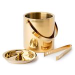 Exclusivish Shiny PVD Gold Stainless Steel Double Walled Ice Bucket with Tong (1.7 litres) - Elegant Bar Set Accessory, Ice Box with Lid, Perfect for Home Bar, Cocktail Set, and as a Diwali Gift