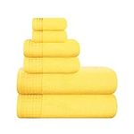 GLAMBURG 100% Cotton Ultra Soft 6 Pack Towel Set, Contains 2 Bath Towels 28x55 Inches, 2 Hand Towels 16x24 Inches & 2 Wash Coths 12x12 Inches, Compact Absorbent Lightweight & Quickdry - Lime Yellow