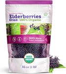 Certified USDA - 100% Organic Dried Elderberries - 1lb Bulk - Non-Irradiated, Non-Gmo, Whole Black Elderberry Immune Support For Making Elder Syrup, Gummies, Tea - Raw Vegan Sambucus 1 Pound