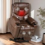 YITAHOME Electric Power Lift Recliner Chair for Elderly, Faux Leather Recliner Chair with Massage and Heat, Spacious Seat, USB Ports, Cup Holders, Side Pockets, Remote Control Dark Brown3