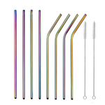 Botanique Stainless Steel Metal Straws Reusable 8 Set Drinking Straws with 2 Cleaning Brush Eco-Friendly Straws 8.5 inch Perfect for Smoothie Milkshakes Cocktail and Hot Drinks Colour (Rainbow)