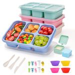 4 Pack Bento Snack Box, 5 Compartment Lunchable Snack Containers, Stackable Bento Lunch Boxes for Kids & Adults, Reusable Wheat Straw Meal Prep Lunch Containers for School，Work and Travel