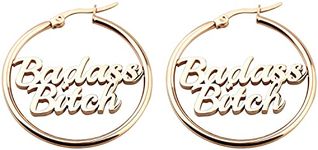 Funny Earrings Gift Badass Bitch Charm Cutout Letter Big Circle Hoop Earrings Cancer Awareness Gift Survivor Jewelry Gift for Best Friend Girlfriend Badass Bitch (Badass Bitch earrings)