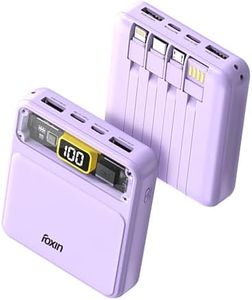 Foxin All-in-One 22.5W QC+PD Power Bank with Built-in Charging Cables 10000 mAh - Compatible with All Phone Models | Supports Fast-Charging Protocols | BIS Certified | Lavender