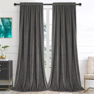 UNISTAR 100% Blackout Velvet Curtains for Bedroom (420GR), Luxury Super Soft Thermal Insulated Block Light Window Velvet Curtain for Living Room, Rod Pocket Drapes, 2 Panels, (Grey /52x108)