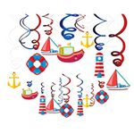 30Ct Nautical Hanging Swirl Decorations Ahoy Boy Birthday Ceiling Streamers Baby Shower Theme Sailor Party Supplies Cruise Kids Favors Anchor Sailboat Yacht 1st First Bday Decor Kristin Paradise