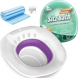 RUGUO Sitz Bath for Toilet Seat - Yoni Steam Seat - Sitz Bath for Hemorrhoids and Postpartum Care - Portable Bidet BPA Free - Foldable Basin for Epsom Salt Soak - Amethyst