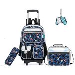 HTgroce Rolling Backpack for Boys School Backpack with Wheels Kids Roller Luggage for Elementary Kindergarten Students with Lunch Box Pencil Case for Boys 5-12 Years Old
