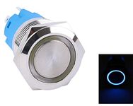 RDR STORE 16 mm Big Size Waterproof Latching Flat Round Stainless Steel Metal Push Button Switch LED Light (Blue)