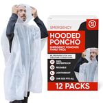 72 HRS Disposable Hooded Rain Poncho - Disposable Rain Poncho with Hood for Adults - Emergency Ponchos Family Pack (12-Pack)