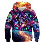 UIEIQI Hoodies for Boys Girls Neon Galaxy Astronaut Hooded Pullover Kids Long Sleeve Sweatershirt for School Size 8-11