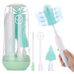 Wrischan Electric Baby Bottle Brush Set,Portable Bottle Brushes for Cleaning with UV Steriliser,Milk Frother Electric,Nipple and Straw Brush,Bottle Drying Rack,Baby Travel Essentials, Green