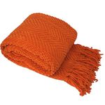 BNF Home Knitted Tweed Throw, Couch Cover Throw Blanket, Burnt Orange