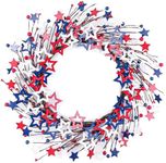ChamBay Wooden Patriotic Wreath 20 Inch, Cute 4th of July Decorations with Red White and Blue Star American Decor, Memorial Day Decor Outdoor, Fourth of July Party Decorations, Wreaths for Front Door