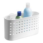 iDesign 20101 Shower Basket with Strong Suction Cups, Small Shower Organiser Made of Durable Plastic, Compact Shower Caddy for Sponge, Shampoo, Shower Gel and More, White