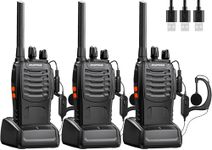 Walkie Talkies Long Range Rechargeable Walkie Talkie Set Portable Handheld 16Channels Two Way Radio with Earpiece,Build in LED Light for Adults Outdoor Jobs Travel Communication (3 pcs)