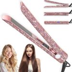 XCJump Rhinestone Hair Straightener Crystal Hair Iron Flat Iron Titanium Alloy Plate 9 Seconds Fast Heat Conduction To Prevent Frizz Temperature Up To 243°C LCD Display Pink