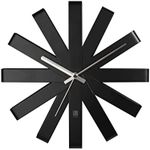 Umbra 118070-040 Ribbon Modern 12-inch, Battery Operated Quartz Movement, Silent Non Ticking Wall Clock, Black Decor, 12" Diameter x 2.25” Width x 12" Height