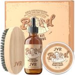 Beard Grooming Kit for Men, Beard Care Kit with Beard Oil Refreshing Lemon Scent, Beard Balm Coconut Scent, Boar Bristle Beard Brush, Smoothing Beard, Moisture & Adds Shine & Styling