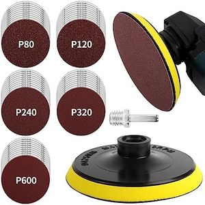 Pomsare 5 Inch Hook and Loop Backing Pad with 50PCS Sanding Discs, Angle Grinder Attachments with 5/8-11 Threads, Sanding Pad for Wood Sanding Buffing Polishing(80/120/240/320/600 Grit)