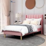 NATRAJ ART & CRAFT Engineeredwood-Modern Upholstered Single Size Bed for Bedroom - Upholestery Premium Fabric Cot for Home - 6 x 4 Ft Bed with 1 Year Warranty (Eriksay Pink Single Size)