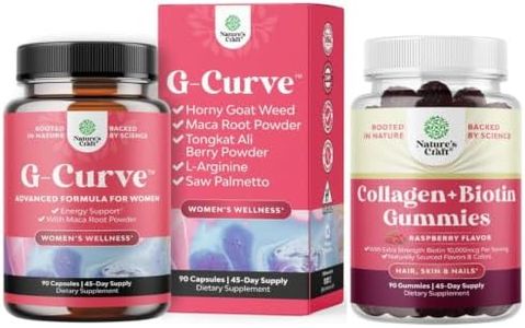 Bundle of G-Curve Butt and Breast Growth Capsules - Horny Goat Weed Muira Puama & Maca Root and Hair Skin and Nails Gummies for Women - Extra Strength Biotin Collagen for Hair Skin Nails Support