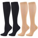 Zingso Compression Socks for Women Men, 2 Pairs 20-25mmHg Knee High Socks Compression Stockings for Sport, Athletic, Edema, Diabetic, Varicose Veins, Travel, Pregnancy, Nursing (XXL, Black Skin)