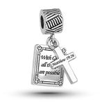 MiniJewelry Women Cross Holy Bible Verse Dangle Charm Compatible with Pandora Charms Bracelets With God All Things Are Possible Matthew