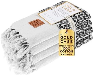 Gold CASE Turkish Hand Towels for Bathroom Set of 4 – 100% Cotton Bathroom Towels – Helen Kitchen Small Towel for Spa, Face, Tea & Dishcloth – Decorative Patterned Weave – Black
