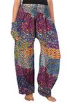 Lofbaz Harem Pants for Women Yoga Boho Hippie Clothing Palazzo Bohemian Beach Trousers Maternity Pajama Indian Gypsy Travel Clothes - Peacock 3 Purple M