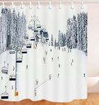 Polyester Shower Curtain, Winter Holiday, Travel, Snow Skiing, Christmas, Breathable Bath Curtains for Creative Children Shower Room Decoration 72Wx79H inch